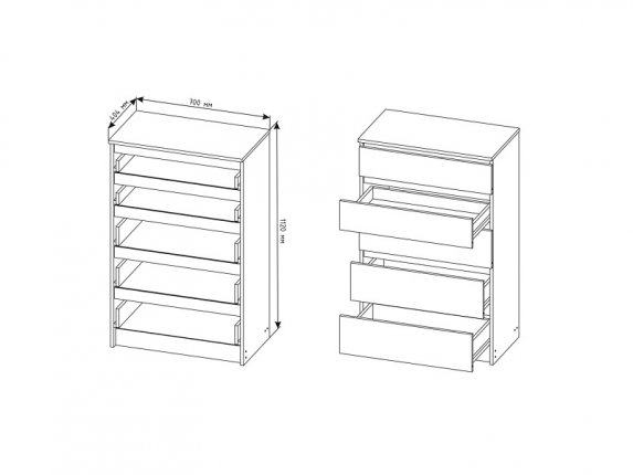 Комод с 5 ящиками Мори МК 700.5 Белый